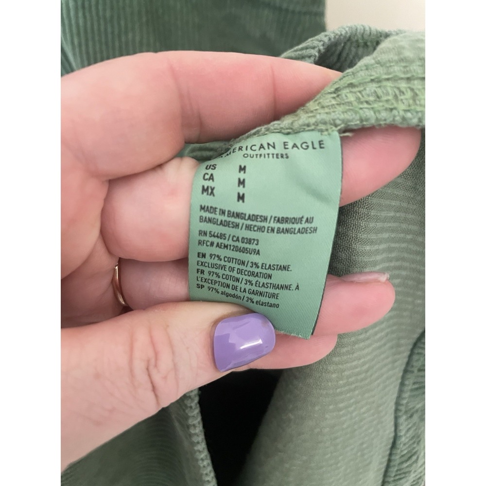 American Eagle Y2K Dress Womens Green Corduroy Overall Pinafore Mini Jumper M - Picture 7 of 7